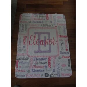 PERSONAL CREATIONS BABY NAME BLANKET  " ELEANOR " PINK AND LAVENDER SO SWEET